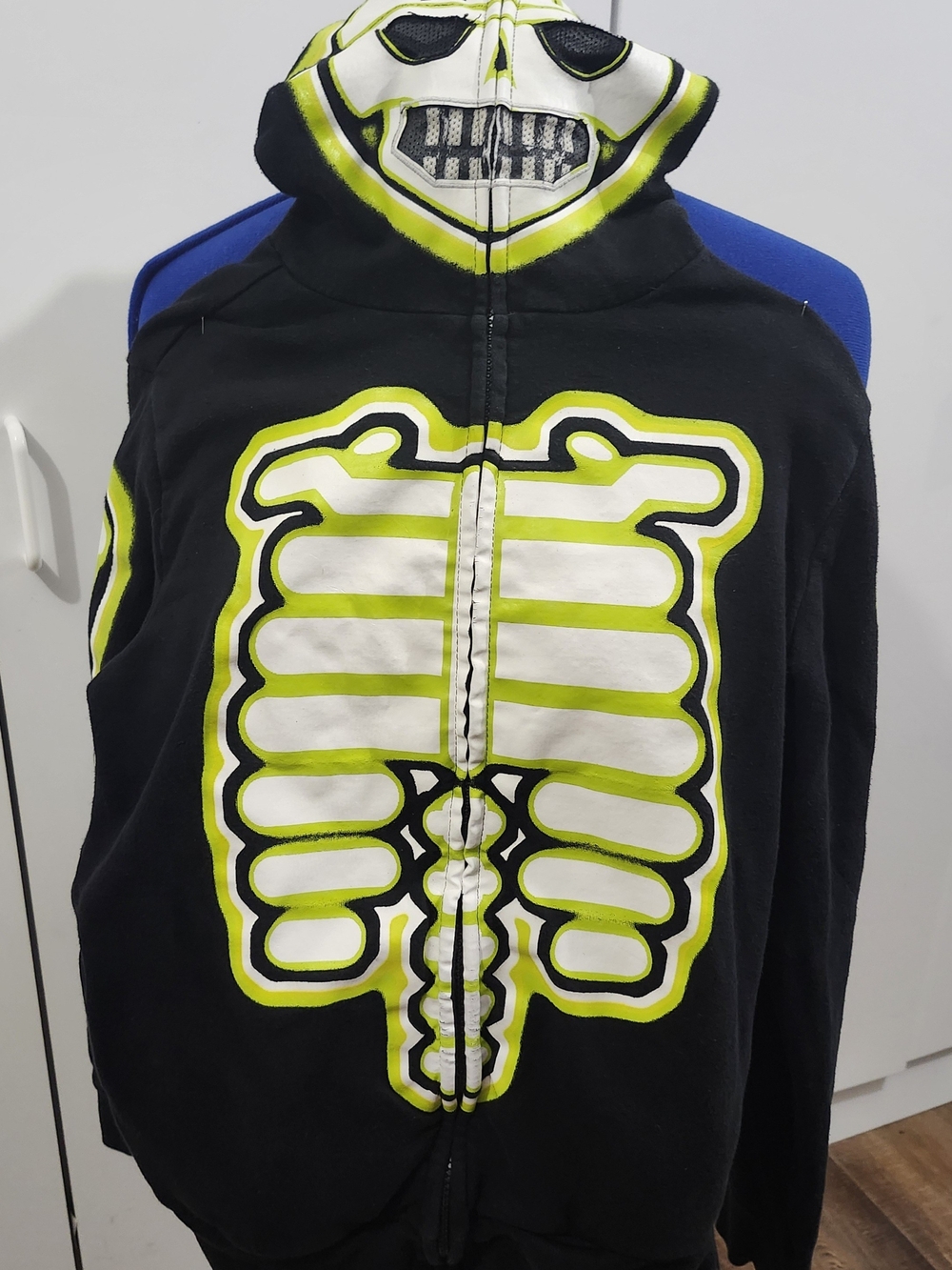 Tony Hawk Black Hoodie with White & Neon Yellow Skeleton Print